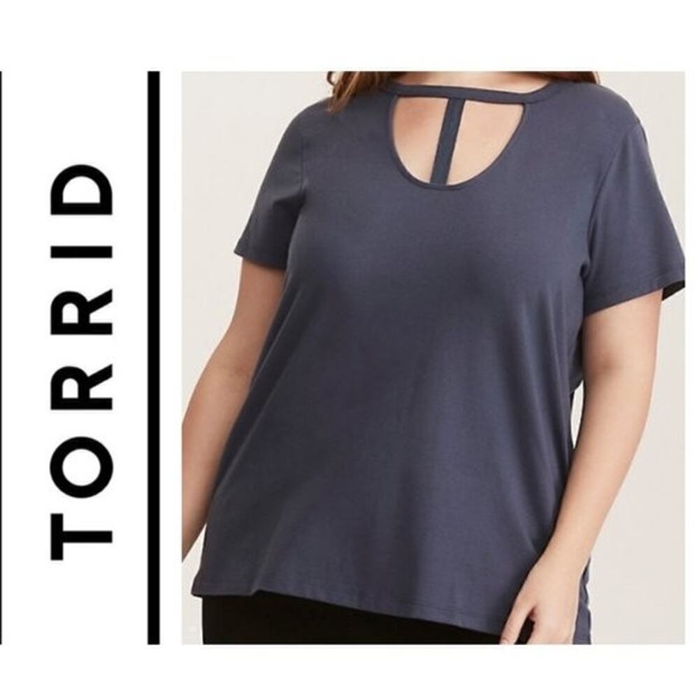 Torrid Size 2X Short Sleeve Choker Tee Top Blue Cotton Blend